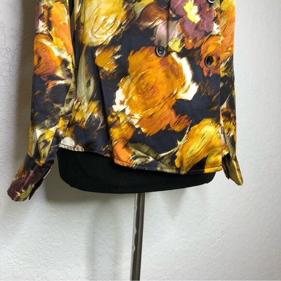 Pendleton black gold purple orange floral silk wrap front top size 4 Petite 4P - Picture 3 of 15